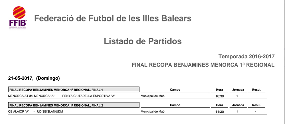 Horaris futbol de Menorca-Recopa benjamins