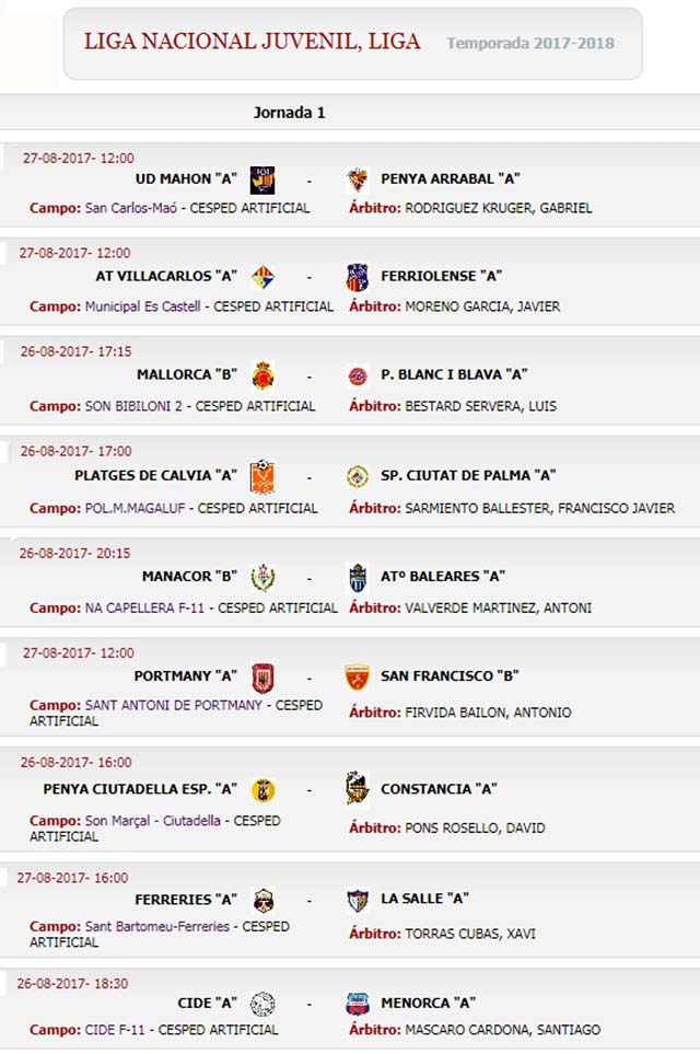 Horaris 1ª jornada LNJ