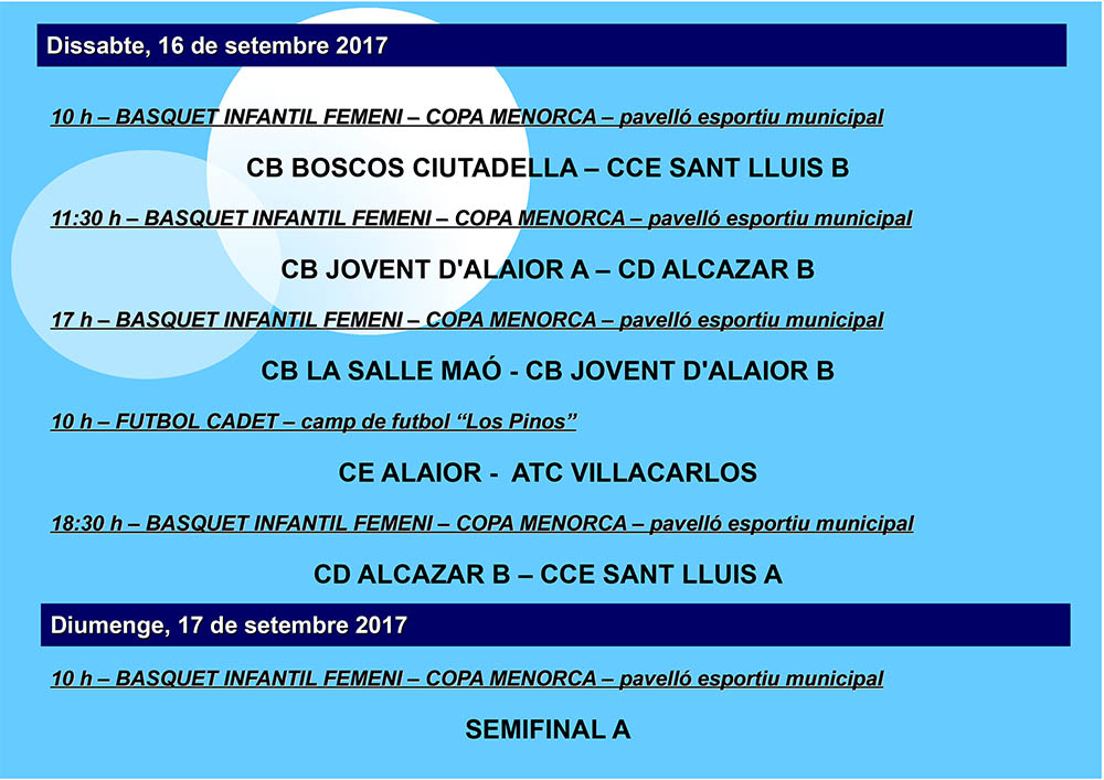 AGENDA ESPORTIVA LOCAL 2017-2018 - 15 SETEMBRE
