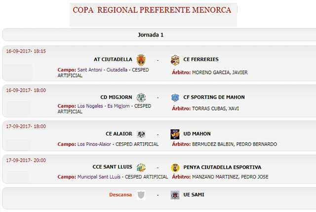 Horarios Copa Regional