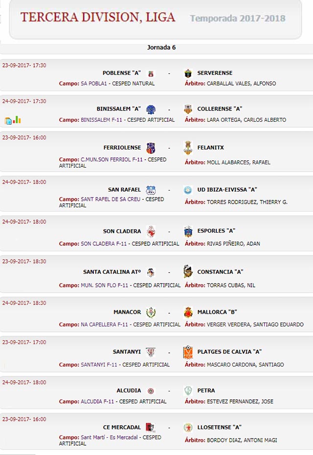 Horarios Tercera Balear