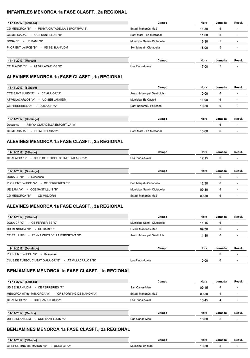 Horaris futbol de Menorca