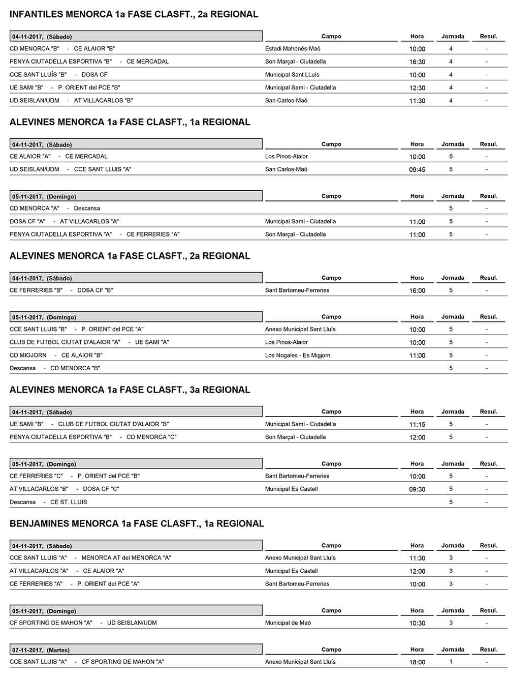 Horaris futbol de Menorca