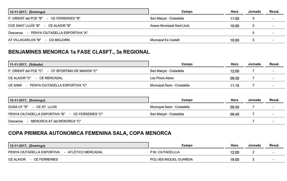 Horaris futbol de Menorca