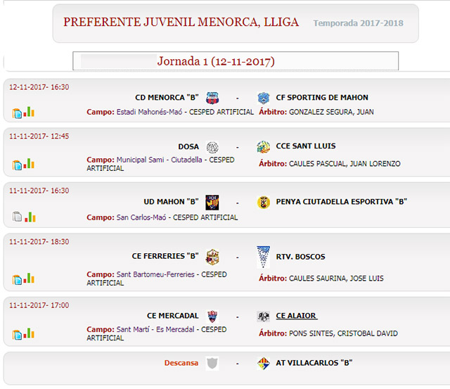 Horaris juveniles LIGA Menorca