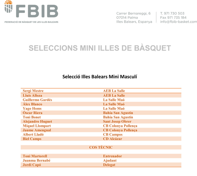 Llistats seleccions mini masc