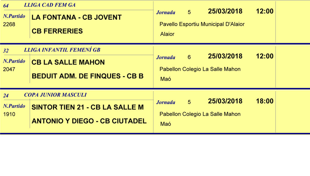 Horaris Bàsquet de Menorca