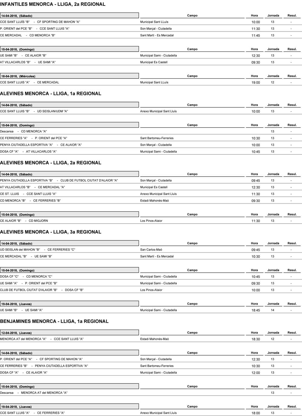 Horaris futbol Menorca