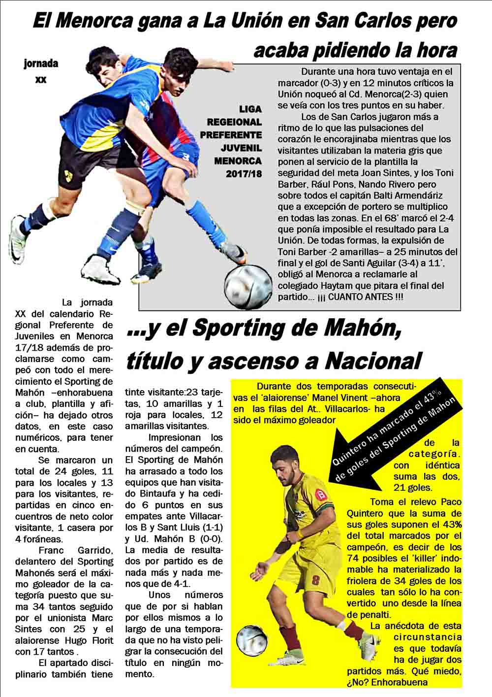 cronica juvenil pref menorca 17 18 jornada