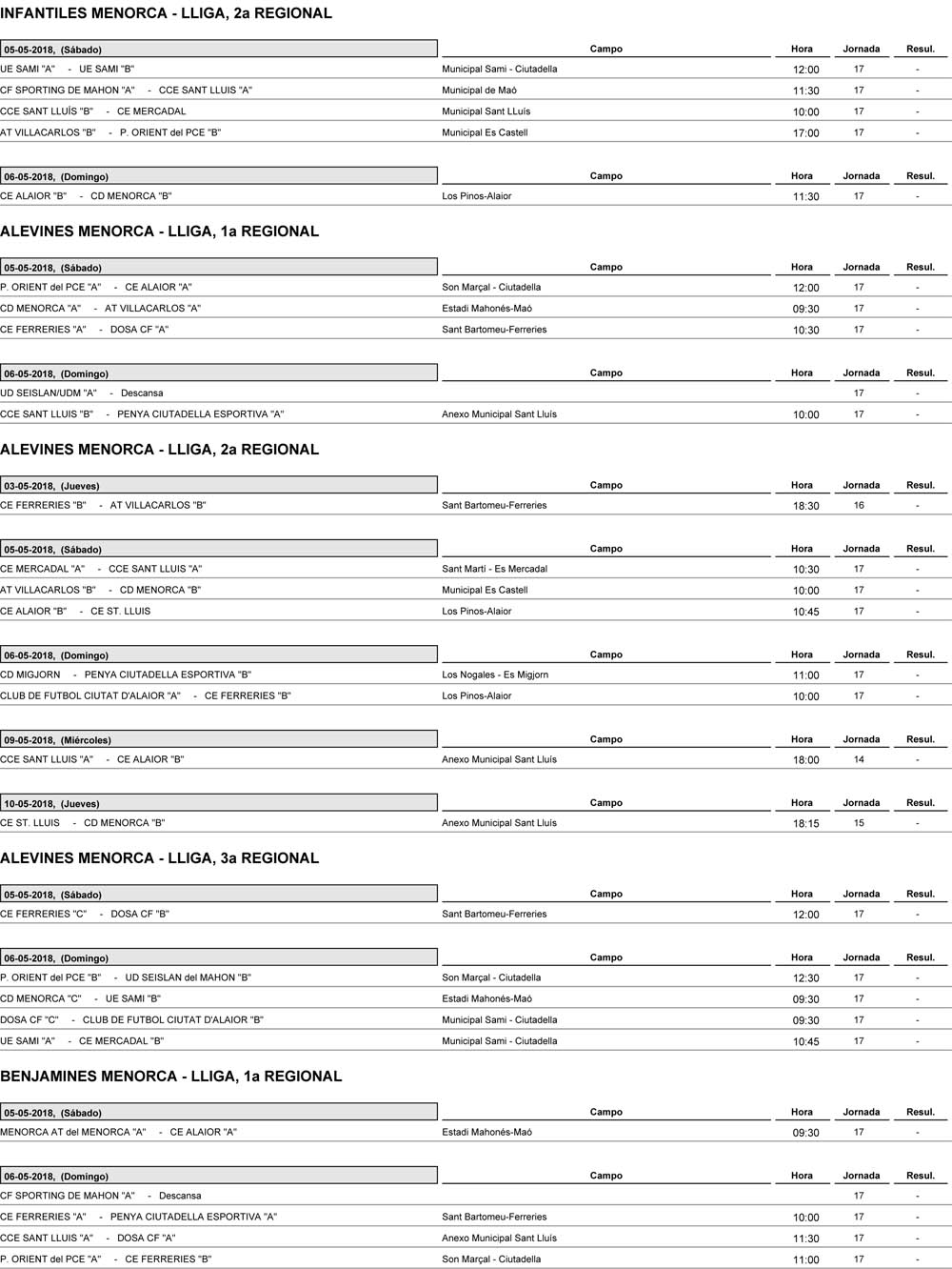Horaris futbol Menorca