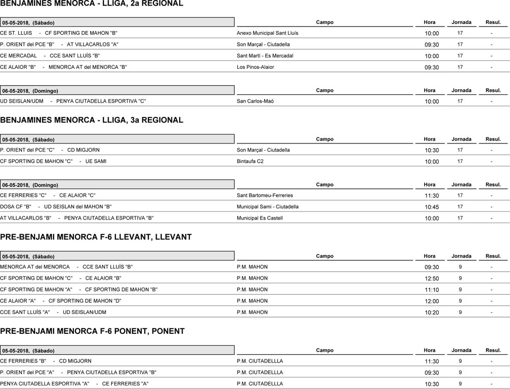 Horaris futbol Menorca