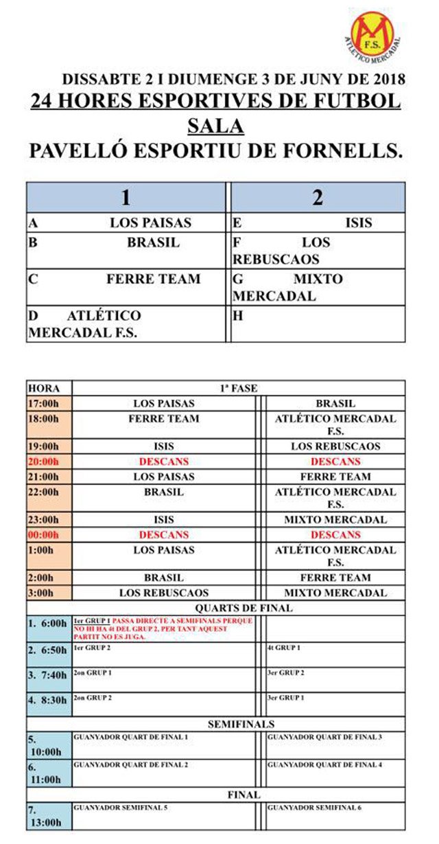 Calendario 24 h Futbol Sala