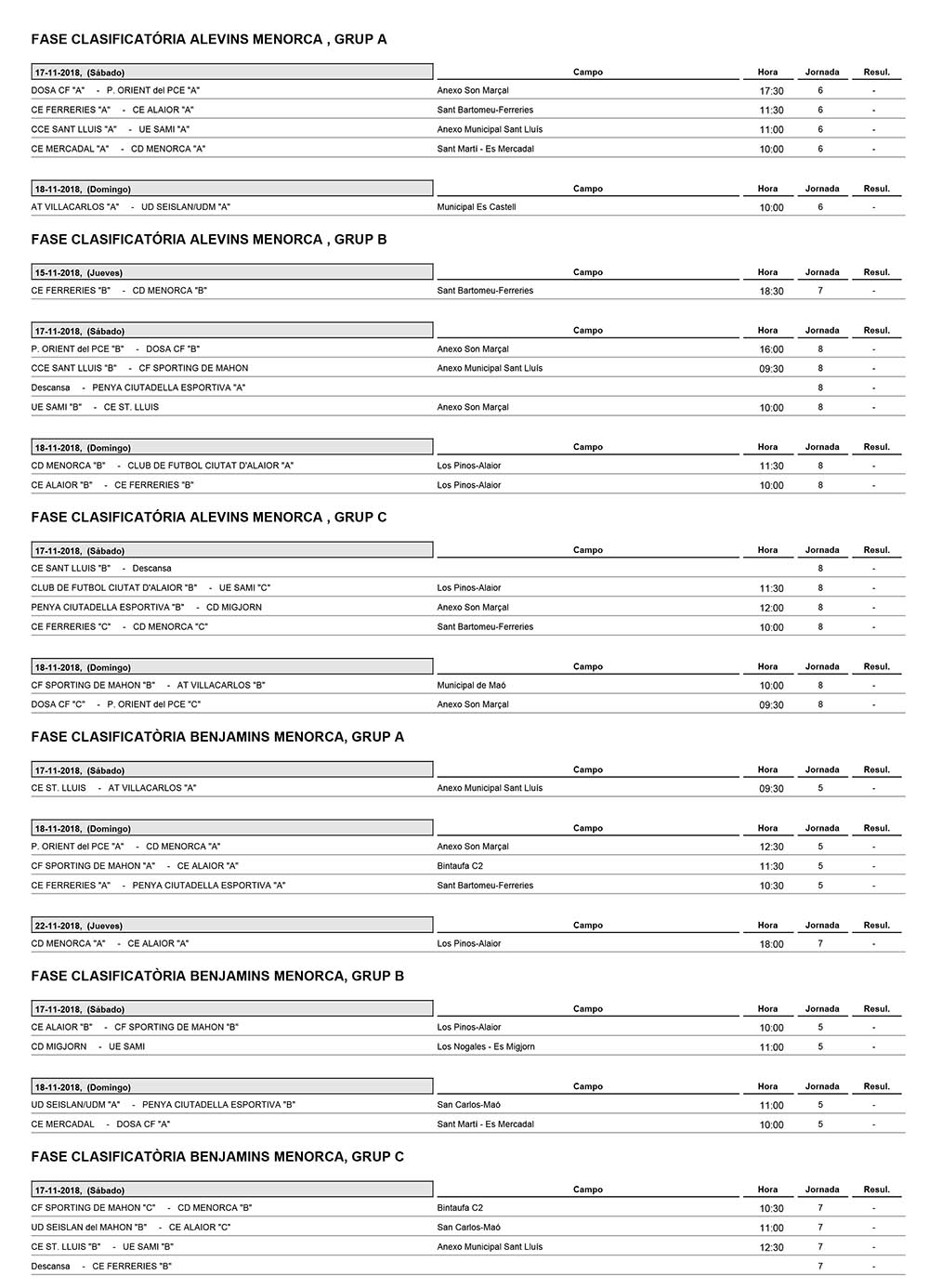 Horarios Futbol Menorca