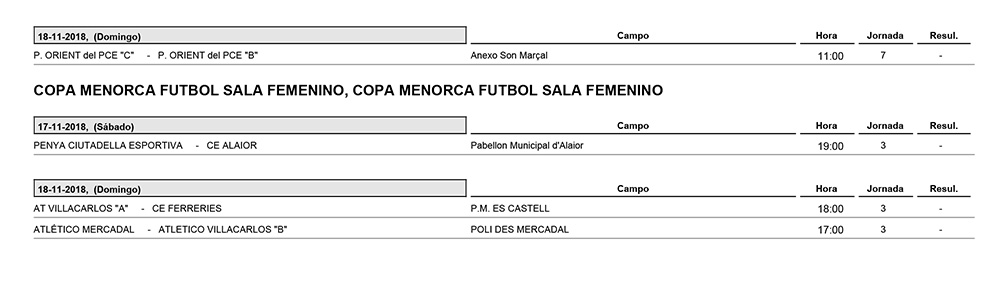 Horarios Futbol Menorca