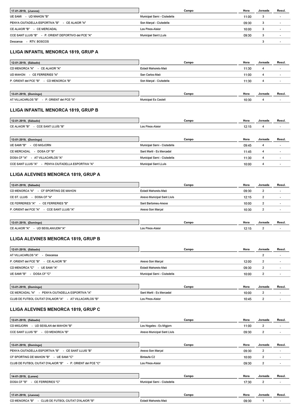 Horarios Futbol Menorca