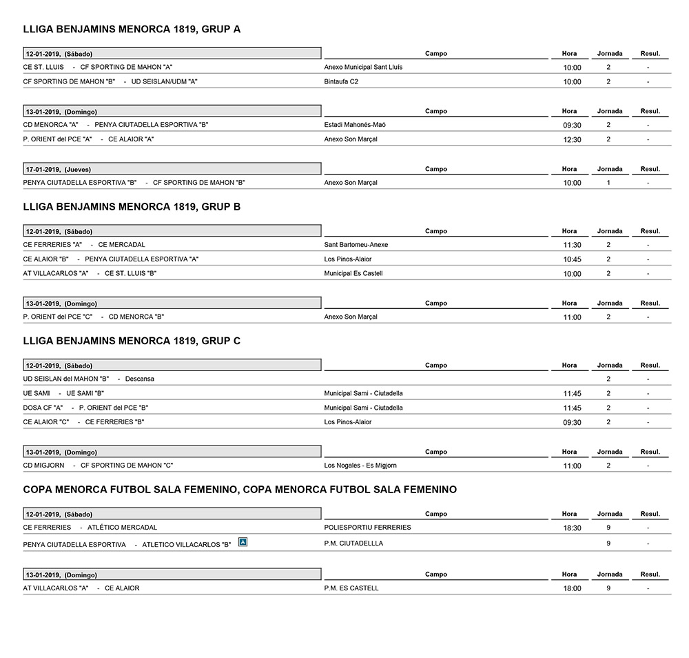 Horarios Futbol Menorca