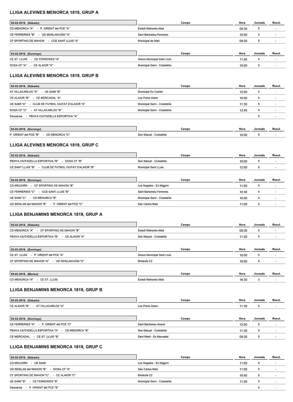 Horarios Futbol Menorca