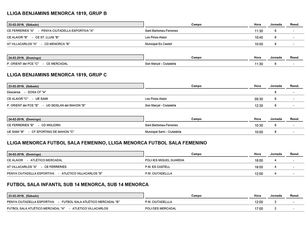 Horarios Futbol Menorca