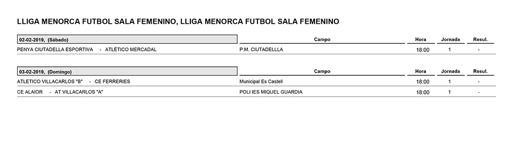 Horarios Futbol Menorca
