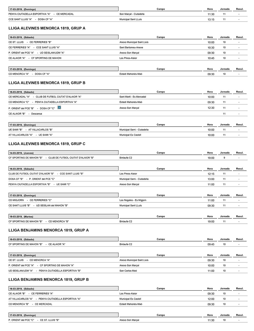 Horarios Futbol Menorca