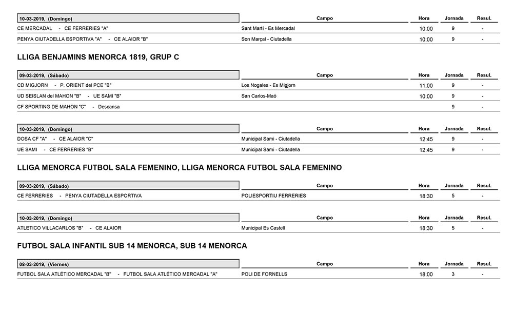 Horarios Futbol Menorca