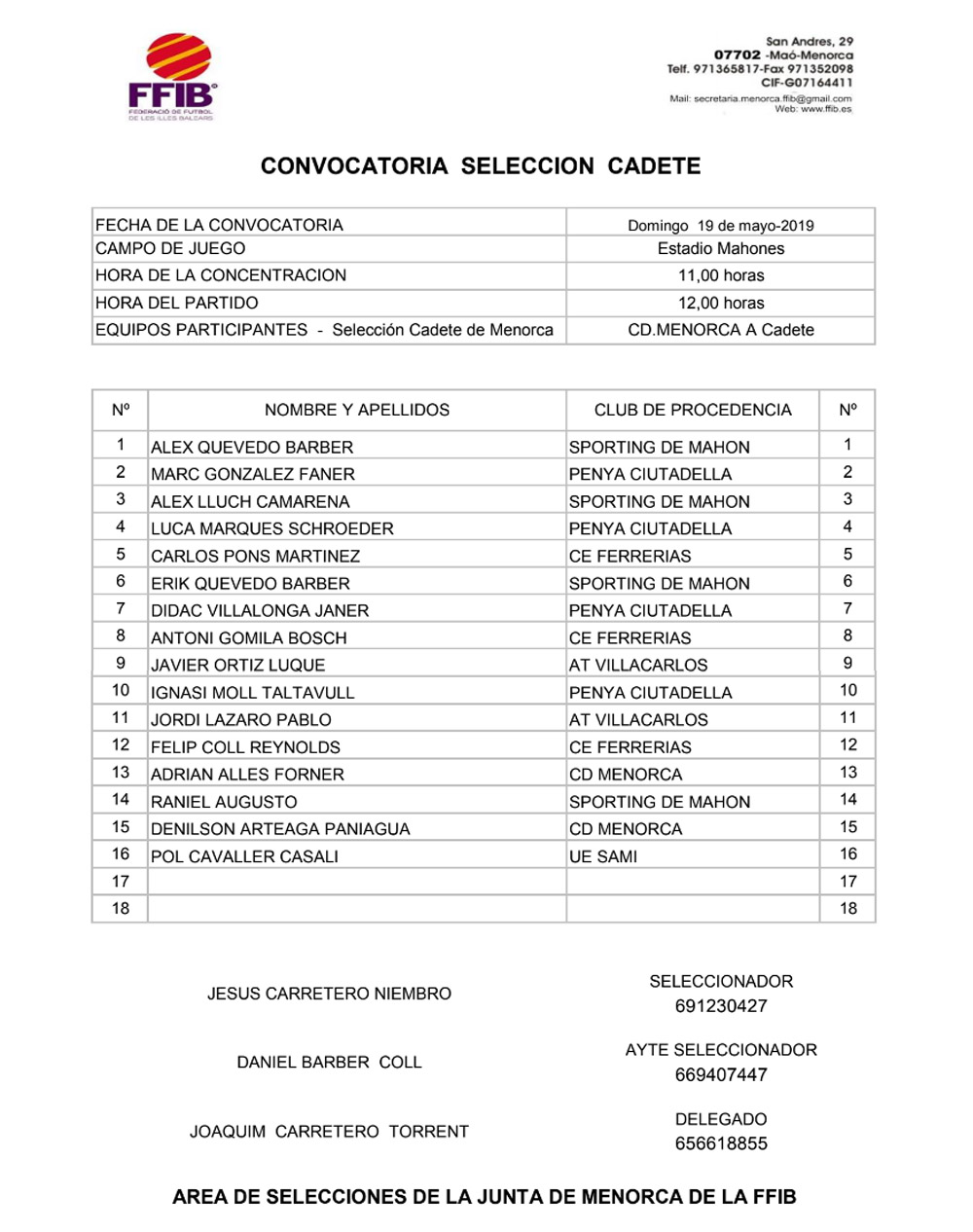 Convocatoria Cadet