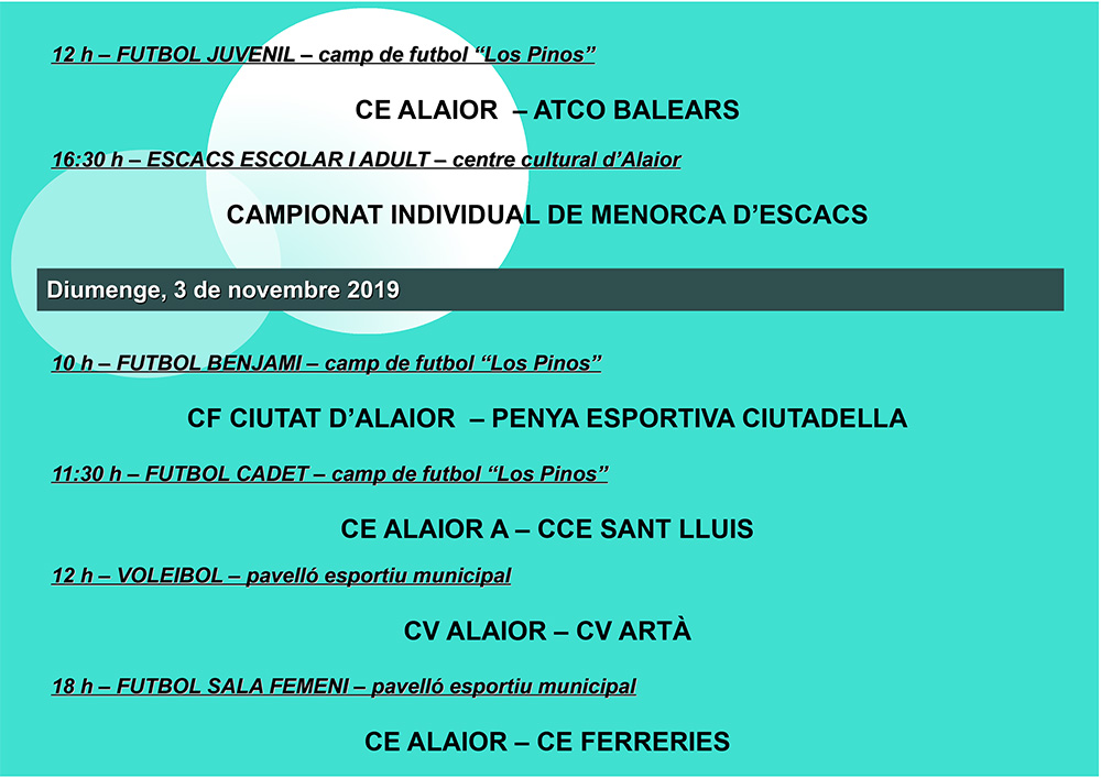 AGENDA ESPORTIVA LOCAL NOVEMBRE 2019