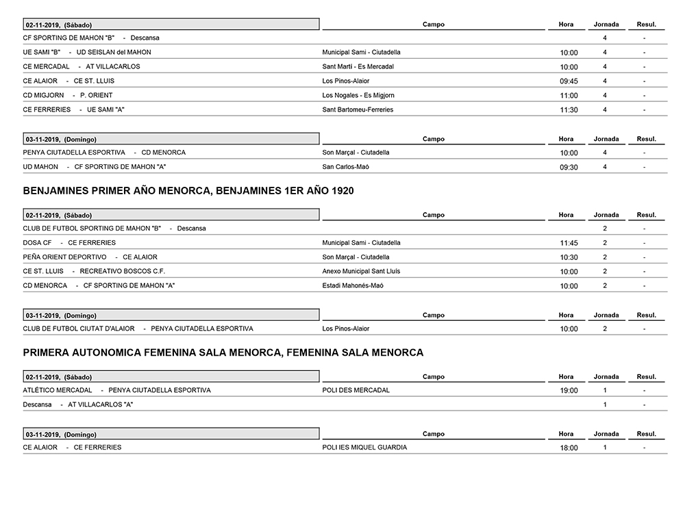 Horarios Futbol Menorca