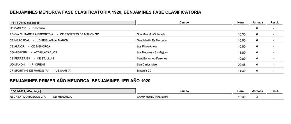Horarios Futbol Menorca