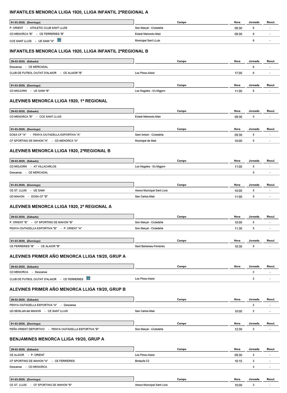 Horarios Futbol Menorca