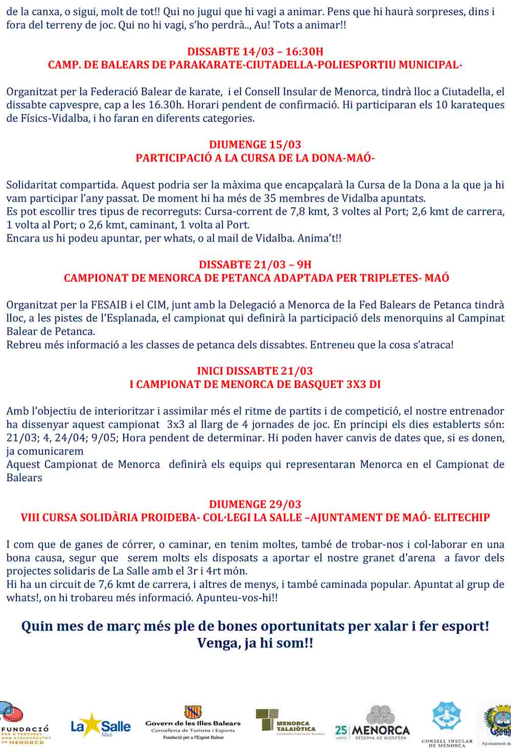 ACTIVITATS Vidalba MARÇ