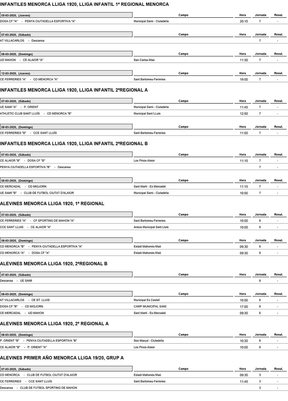 Horarios Futbol Menorca