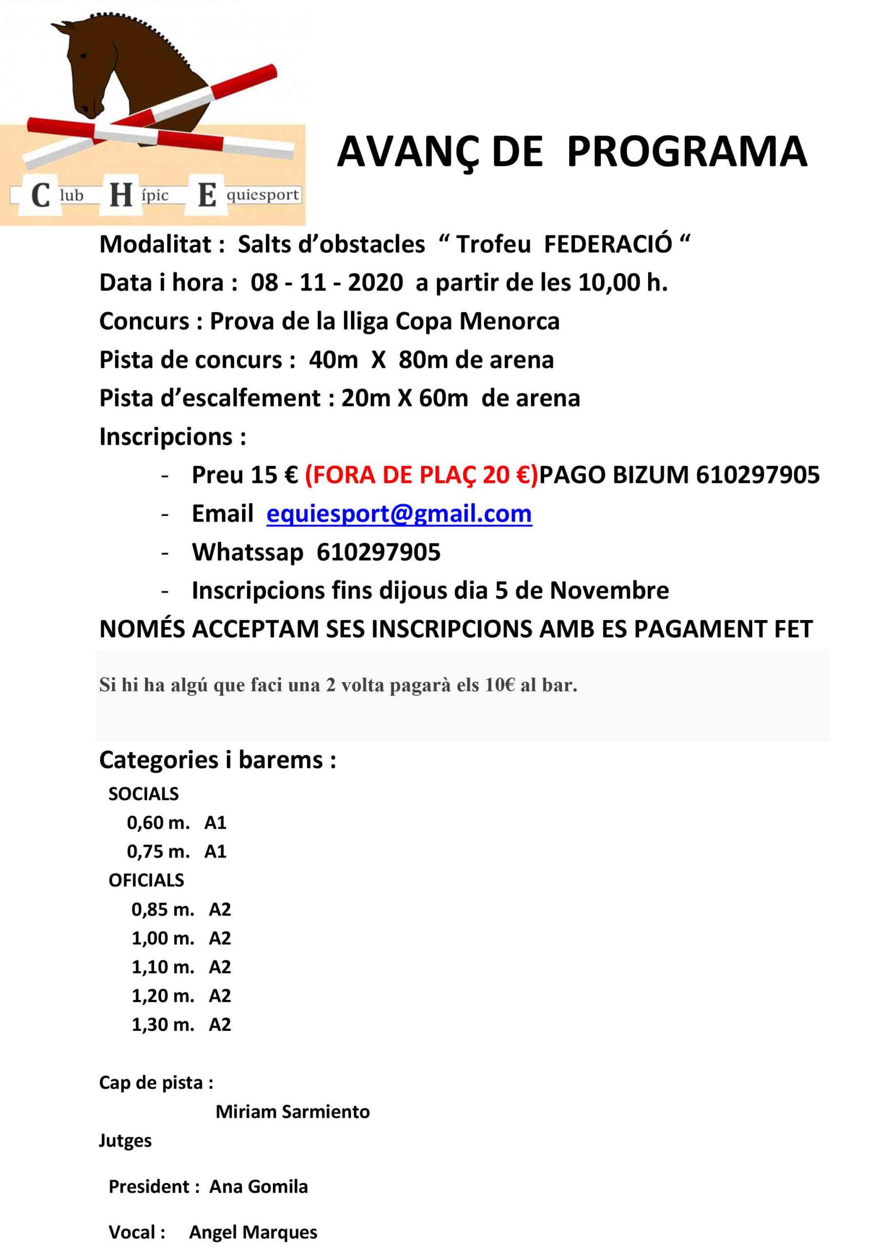 avanç de programa TROFEU FEDERACIÓ