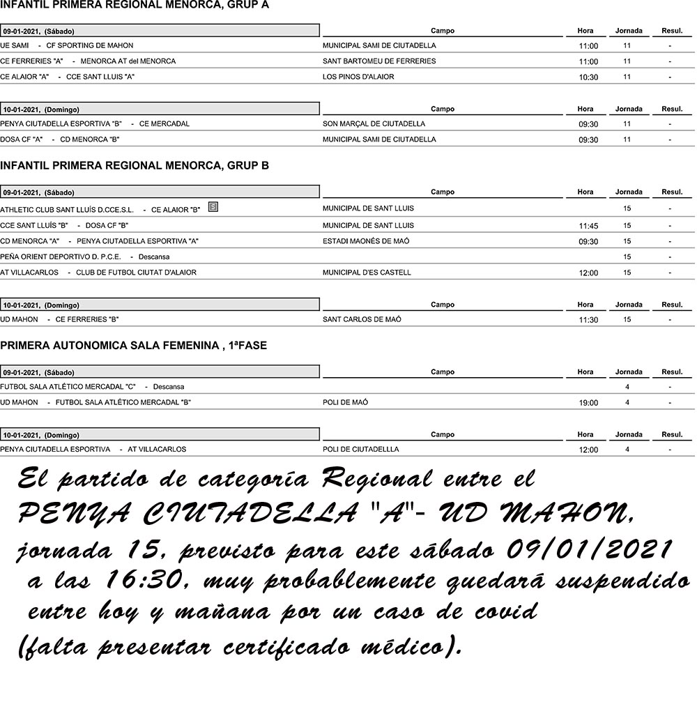 Horarios Futbol Menorca