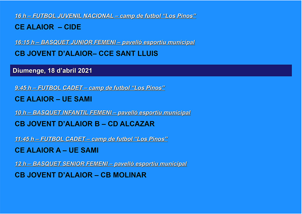 AGENDA ESPORTIVA Lô