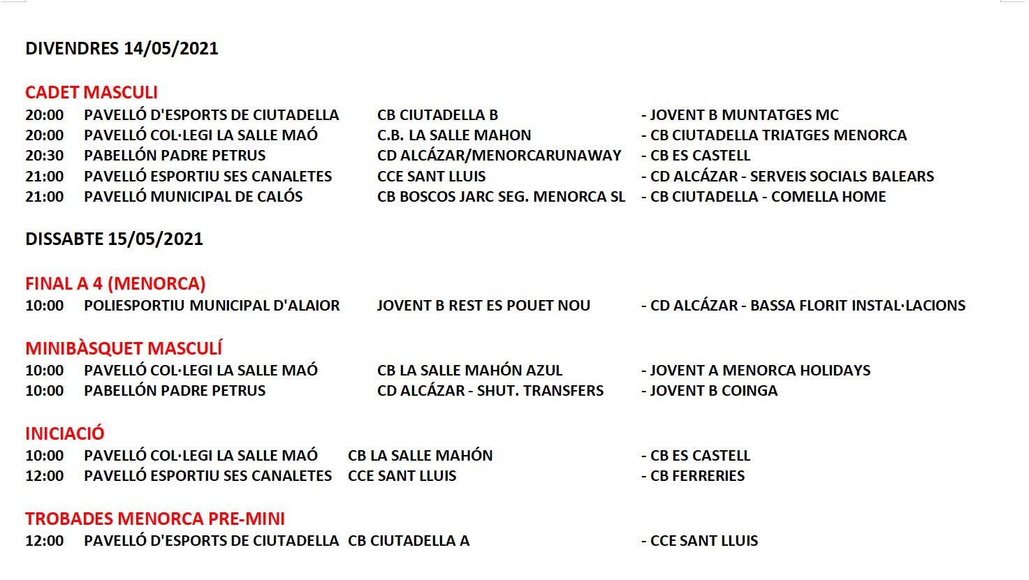 Horarios Bàsquet Menorca