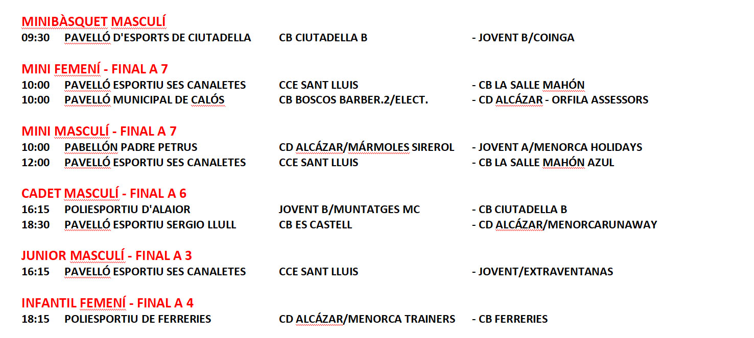 Horarios Bàsquet Menorca