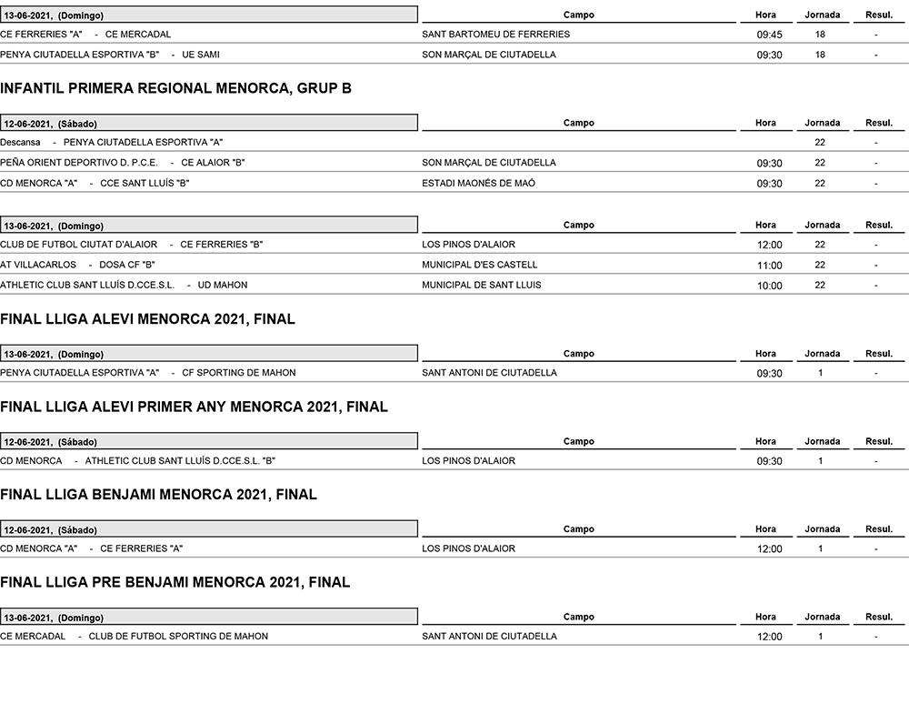 Horarios Futbol Menorca