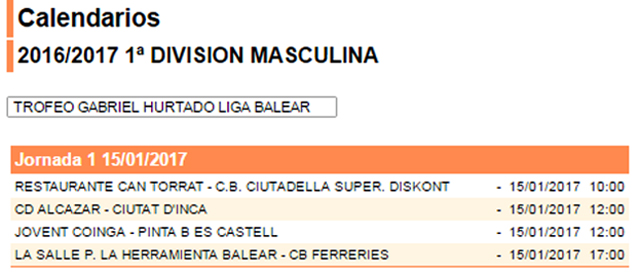 Calendario 1ª Division Masc (1ª jornada)