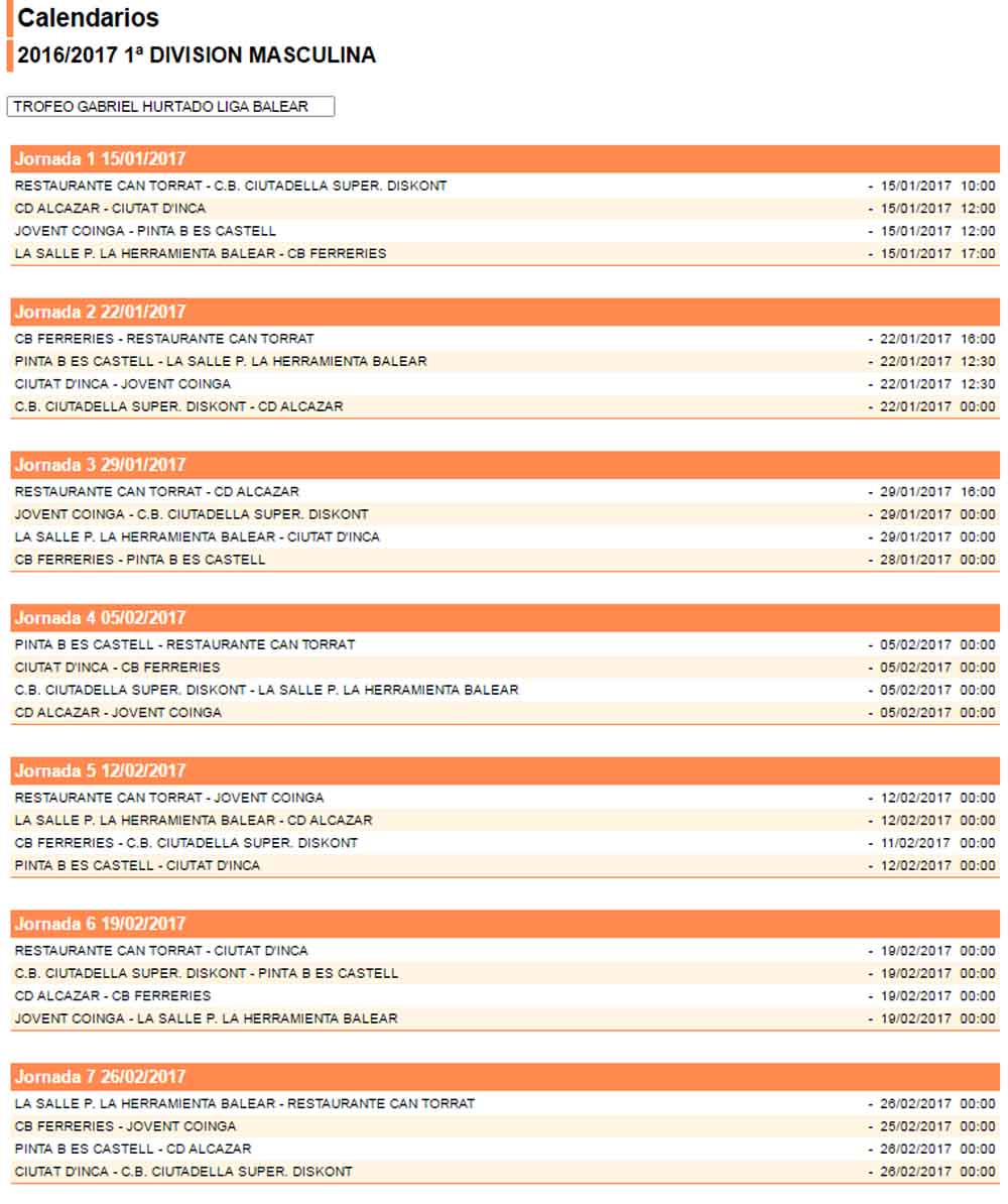Calendario 1ª Division Masc