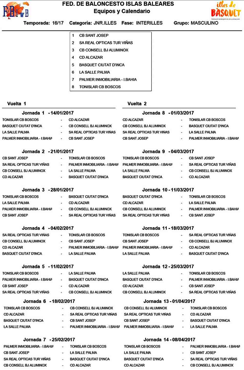 Calendario Interilles Masc
