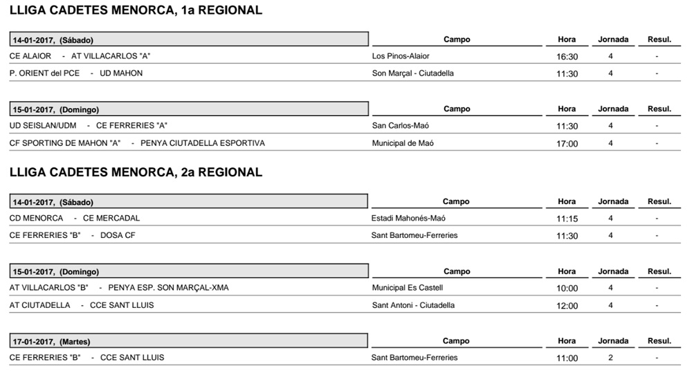 Horaris futbol Menorca