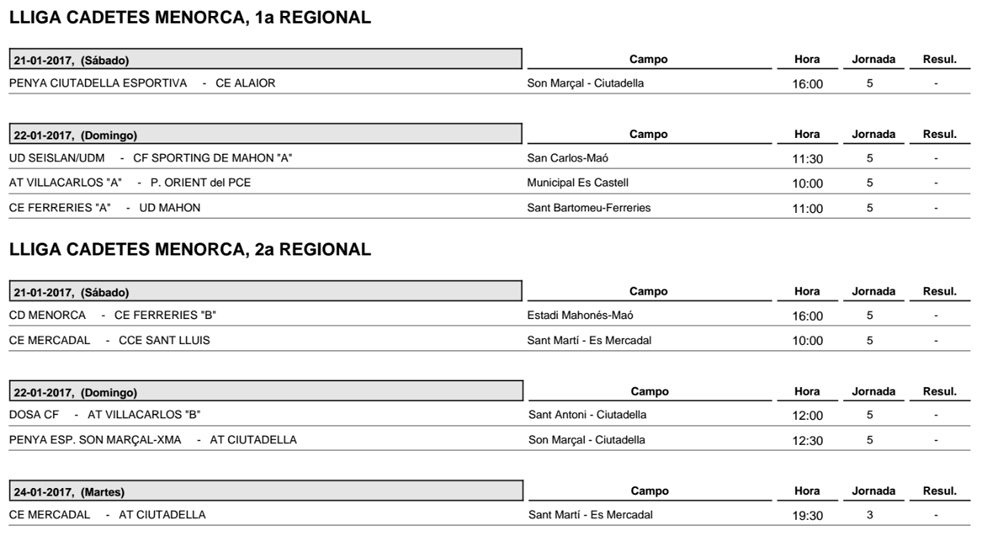Horaris futbol Menorca