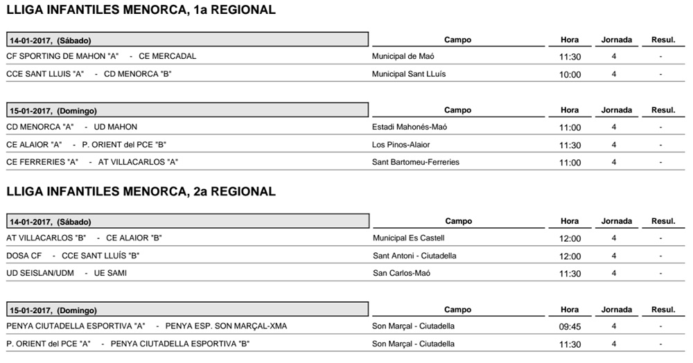 Horaris futbol Menorca