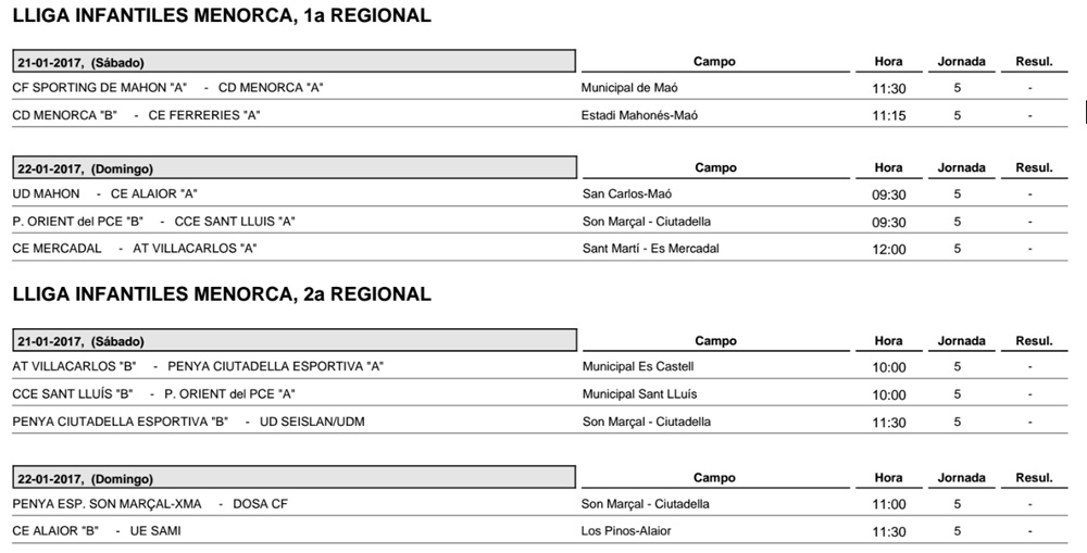 Horaris futbol Menorca