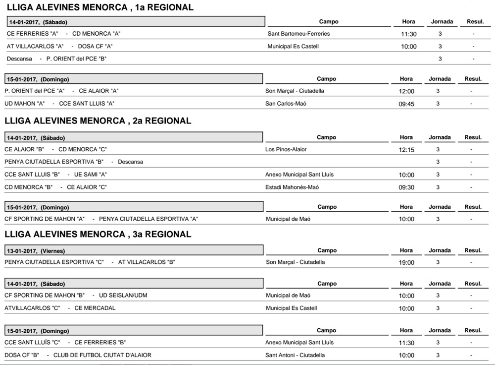 Horaris futbol Menorca
