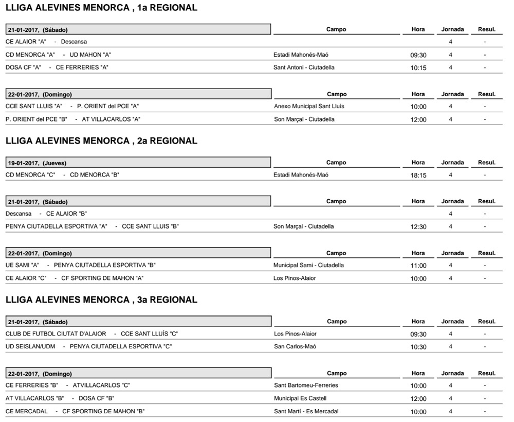 Horaris futbol Menorca