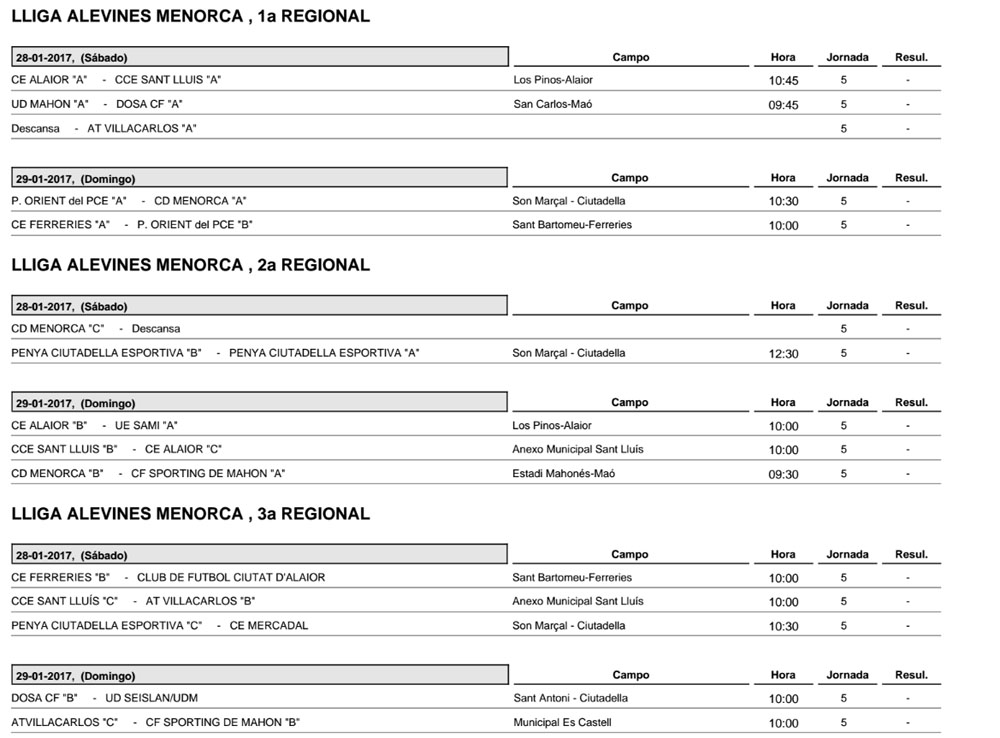 Horaris futbol Menorca