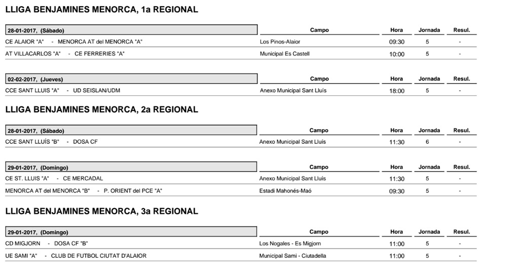 Horaris futbol Menorca