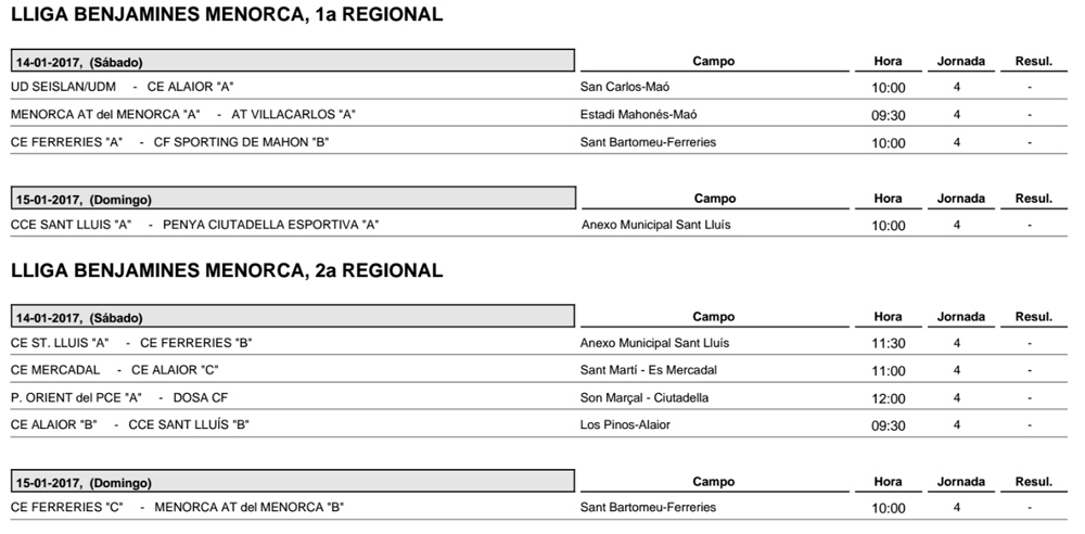 Horaris futbol Menorca